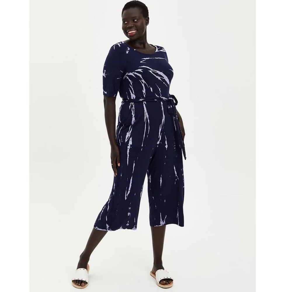 Torrid Size 1X 14-16 Navy Tie Dye Super Soft Culotte Jumpsuit